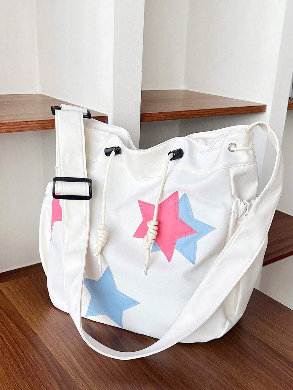 Solid Color Nylon Fabric Five-Point Star Decor Large Capacity Tote Bag Women's Shoulder Crossbody Student Bag