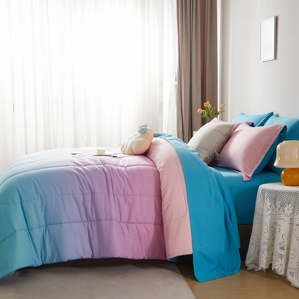 5/7Pcs Rainbow Comforter Sets - Stain-Resistant, Hypoallergenic, And Lightweight Bedding For All Seasons - Twin/Full/Queen/King Size Bed In A Bag With 100% Polyester Filling