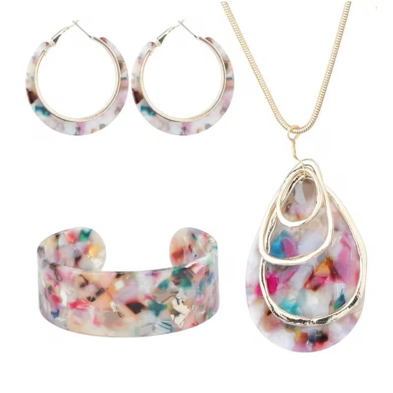 4pcs Boho Chic Resin Jewelry Set - Colorful Acetic Acid Design, Includes Earrings, Necklace, and Bracelet — view 13