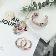 4pcs Boho Chic Resin Jewelry Set - Colorful Acetic Acid Design, Includes Earrings, Necklace, and Bracelet — view 5