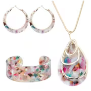 4pcs Boho Chic Resin Jewelry Set - Colorful Acetic Acid Design, Includes Earrings, Necklace, and Bracelet — view 2