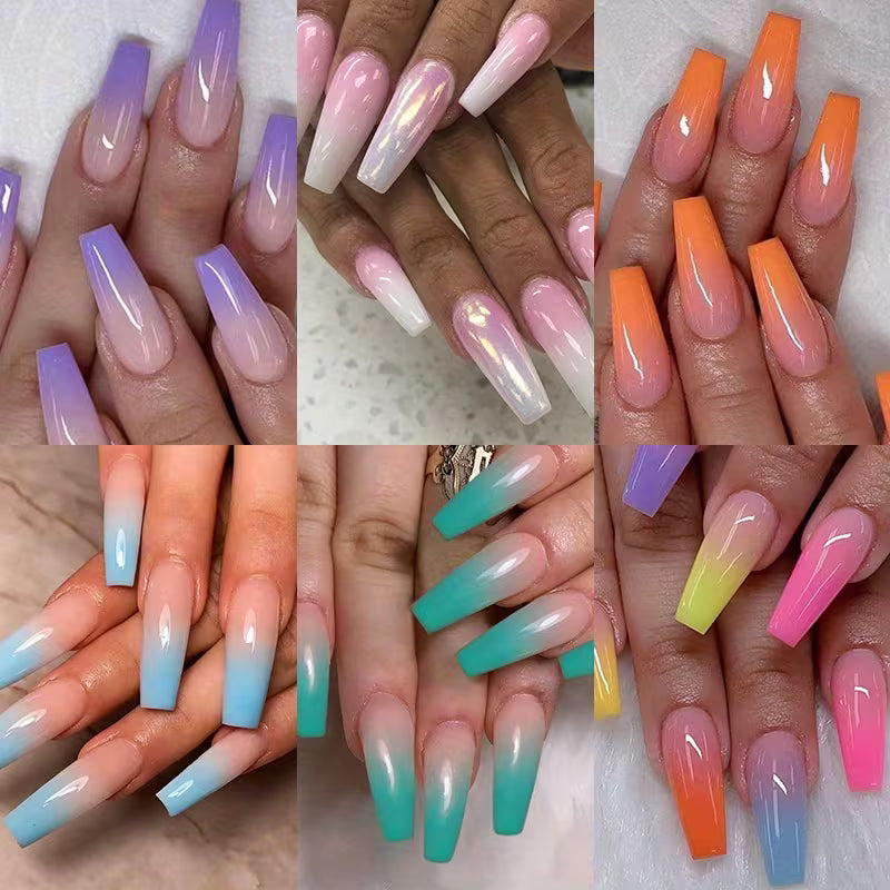 The Convincing Ten | Rainbow Gradient French Coffin False Nails