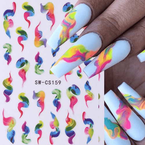 1pc 3D Colorful Nail Art Stickers Watercolor Ink Blooming Design Nail Decals Adhesive Sliders Marble Effect Manicure Nail Art Decoration
