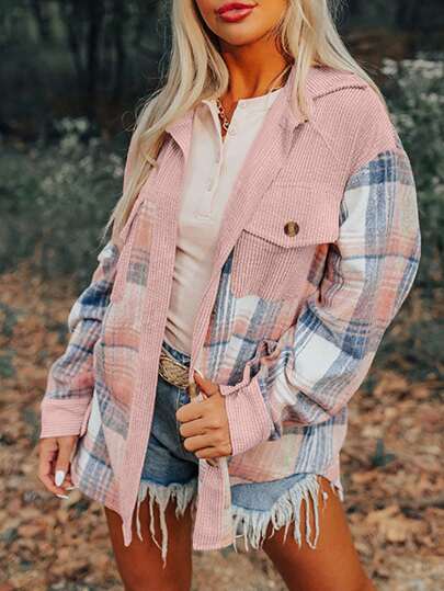 Ladies' Young And Fashionable Checkered Patchwork Long