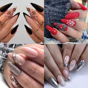 96pcs Christmas Press-On Nails Set - Long Almond Shape, Christmas Grid Red Glitter with Festive Tree & Bow — view 5
