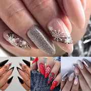 96pcs Christmas Press-On Nails Set - Long Almond Shape, Christmas Grid Red Glitter with Festive Tree & Bow — view 4