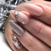 96pcs Christmas Press-On Nails Set - Long Almond Shape, Christmas Grid Red Glitter with Festive Tree & Bow — view 9