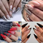 96pcs Christmas Press-On Nails Set - Long Almond Shape, Christmas Grid Red Glitter with Festive Tree & Bow — view 3