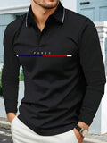 Long Sleeve Men's Polo Shirt With Paris Letter And Colorful