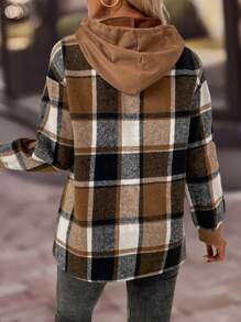 Women Contrast Plaid Long Sleeve Simple Hooded Casual Sweatshirt,Long Sleeve Top, Graduation,Teacher,Back To — view 3