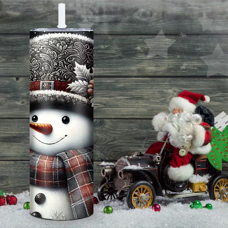 20oz Stainless Steel Tumbler with 3D Snowman & Snowflake Design - Insulated Travel Mug with Straw and Lid — view 9