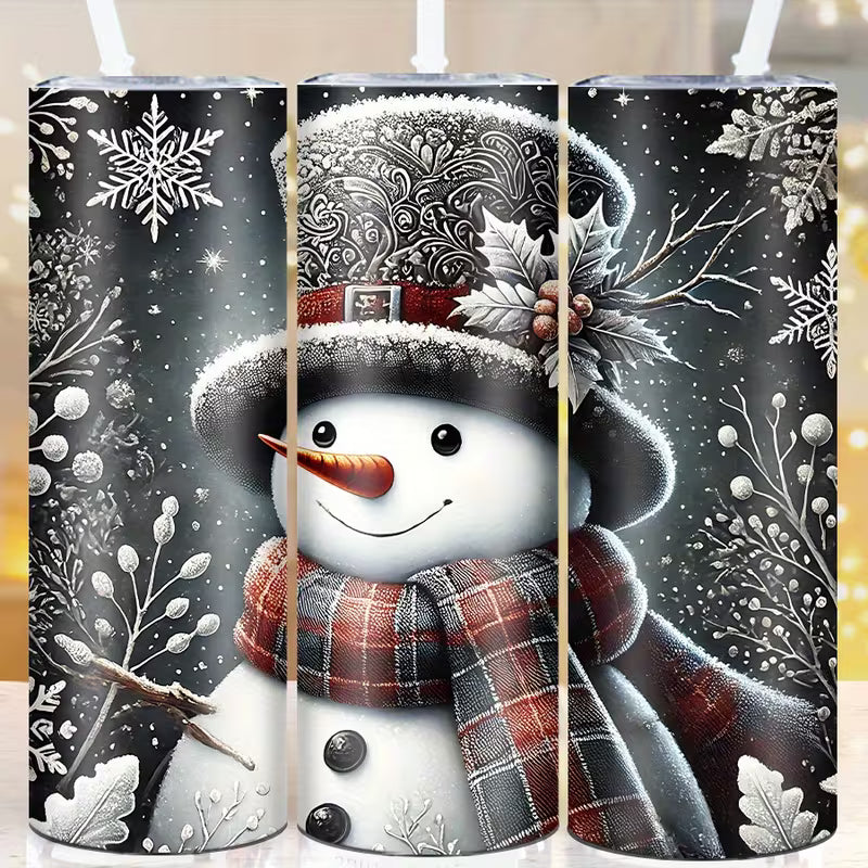 20oz Stainless Steel Tumbler with 3D Snowman & Snowflake Design - Insulated Travel Mug with Straw and Lid — view 10