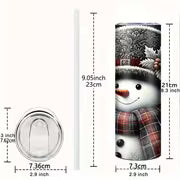 20oz Stainless Steel Tumbler with 3D Snowman & Snowflake Design - Insulated Travel Mug with Straw and Lid — view 3