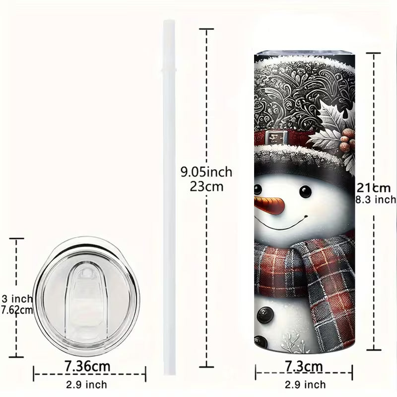 20oz Stainless Steel Tumbler with 3D Snowman & Snowflake Design - Insulated Travel Mug with Straw and Lid — view 16
