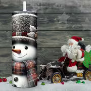 20oz Stainless Steel Tumbler with 3D Snowman & Snowflake Design - Insulated Travel Mug with Straw and Lid — view 1