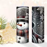 20oz Stainless Steel Tumbler with 3D Snowman & Snowflake Design - Insulated Travel Mug with Straw and Lid — view 4