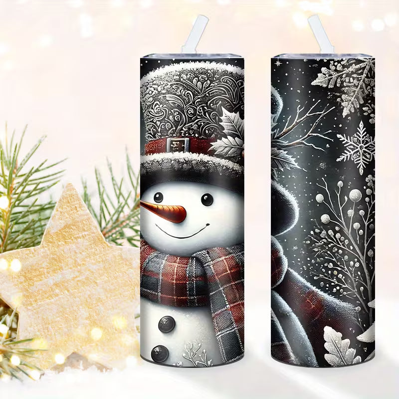 20oz Stainless Steel Tumbler with 3D Snowman & Snowflake Design - Insulated Travel Mug with Straw and Lid — view 11