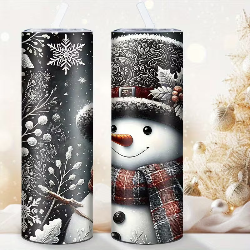 20oz Stainless Steel Tumbler with 3D Snowman & Snowflake Design - Insulated Travel Mug with Straw and Lid — view 12
