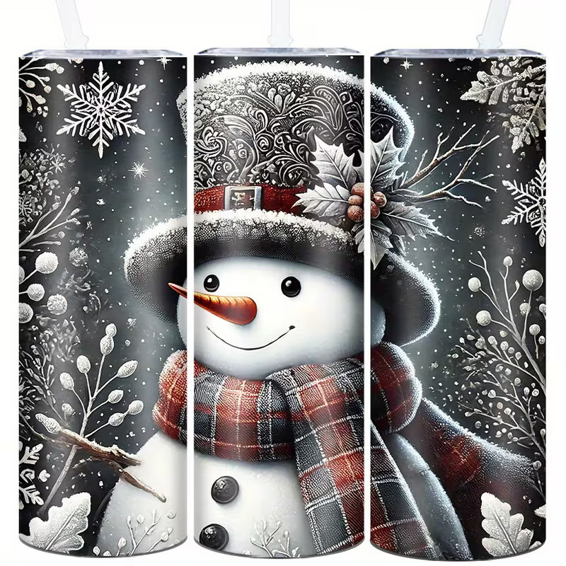 20oz Stainless Steel Tumbler with 3D Snowman & Snowflake Design - Insulated Travel Mug with Straw and Lid — view 14