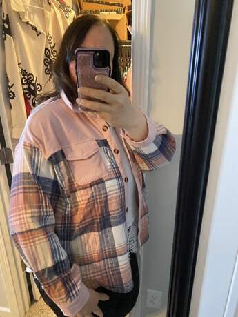 Ladies' Young And Fashionable Checkered Patchwork Long Sleeved Lapel Autumn And Winter New Jacket Casual Pink — view 8