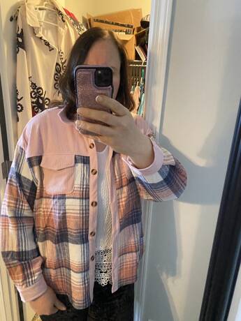 Ladies' Young And Fashionable Checkered Patchwork Long Sleeved Lapel Autumn And Winter New Jacket Casual Pink — view 6