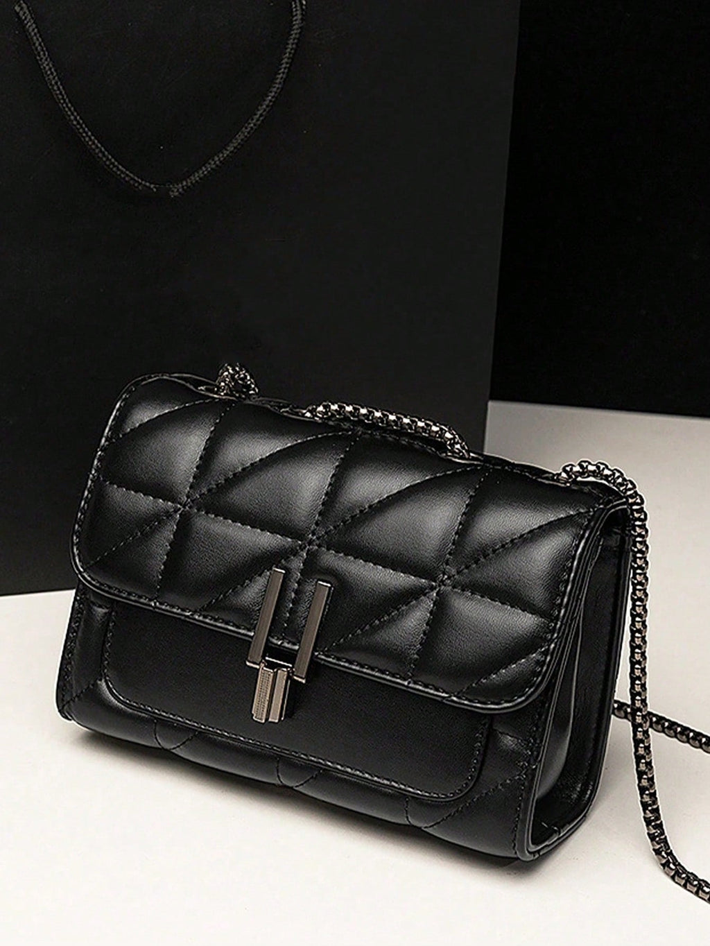 Dedoo 1pc Women's Elegant Shoulder Bag, With Chain Strap, Quilted PU Leather , Luxury Minimalist , Zipper Closure, Plaid Pattern, Washable , Retro Style