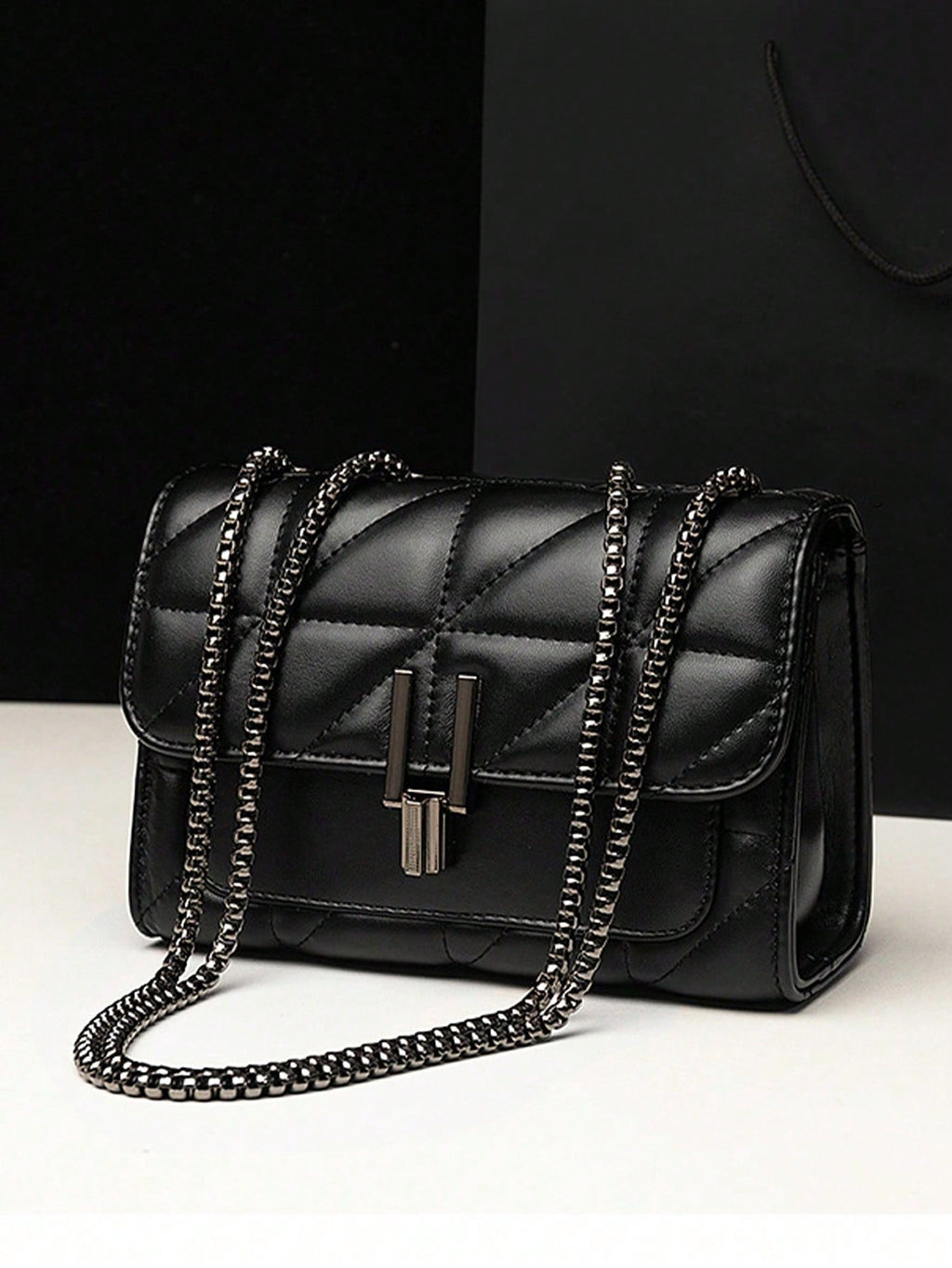 Dedoo 1pc Women's Elegant Shoulder Bag, With Chain Strap, Quilted PU Leather , Luxury Minimalist , Zipper Closure, Plaid Pattern, Washable , Retro Style