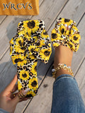 WRCVS Women's Summer Rainbow Print Flat Sandals, Sexy Party Slippers With Floral Decor, Bohemian Style Vacation Sandals