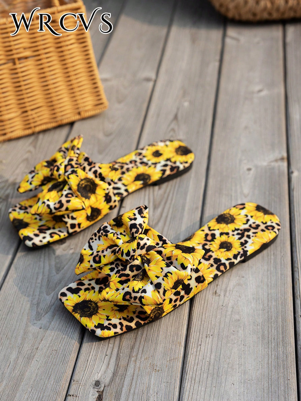 WRCVS Women's Summer Rainbow Print Flat Sandals, Sexy Party Slippers With Floral Decor, Bohemian Style Vacation Sandals