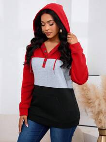Women's New Contrast Color Patchwork Hooded Single-Breasted Drawstring Pullover Casual Sports Fitted — view 2