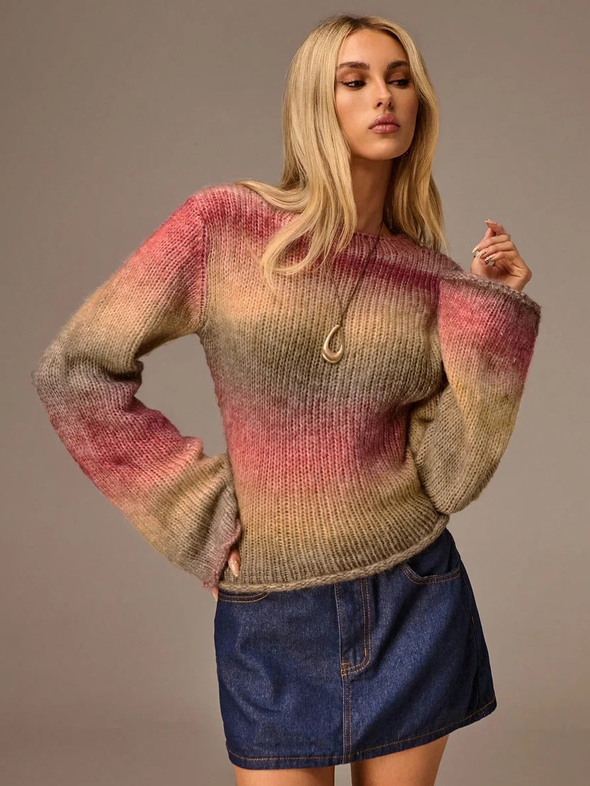The Ribbing Is Structure | Pink Ombre Rib-Knit Pullover Sweater