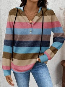 Women's Casual Striped Pattern Half-Zip Hoodie Sweatshirt, Suitable For Autumn/Winter — view 2