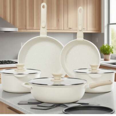 12 Pcs Non Stick Cookware Sets Granite Induction Cookware, Healthy Nonstick Kitchen Cooking Set, Suitable For — view 5