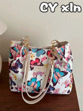 Fashion Striped Handbag For Women, Large Capacity Shoulder Bag, Daily Use Zipper Tote Bag With Metal Chain