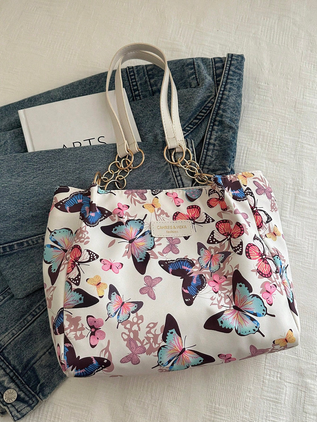 Fashion Striped Handbag For Women, Large Capacity Shoulder Bag, Daily Use Zipper Tote Bag With Metal Chain