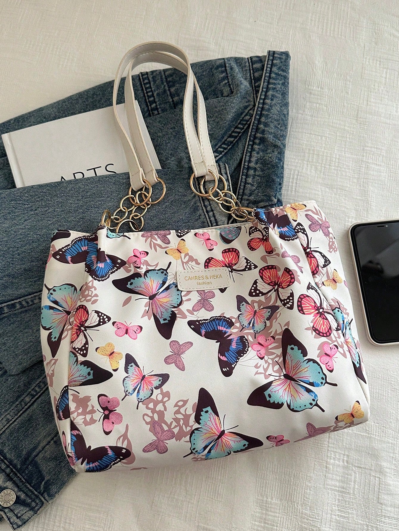 Fashion Striped Handbag For Women, Large Capacity Shoulder Bag, Daily Use Zipper Tote Bag With Metal Chain