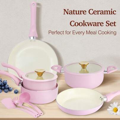 Free-Shipping 21 Pcs Pots And Pans Set Non Stick, Ceramic Cookware Set Detachable Handle, RV Kitchen Cooking Set — view 5