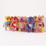 Cute Colorful Patchwork Bear Animal Rhinestone Car Keychain Key Ring Key Fob Gift Pendant for Girlfriend — view 5