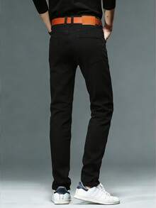 Men's Jeans Black Jeans Men's Overalls Pure Cotton Skinny Jeans Slim Fit Long Washed Dark Washed Jeans Pure — view 3