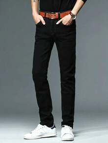 Men's Jeans Black Jeans Men's Overalls Pure Cotton Skinny Jeans Slim Fit Long Washed Dark Washed Jeans Pure — view 2