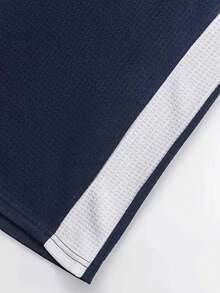 Men's New Upgrade Waffle Knit Long Sleeve Thin Polo Shirt, Milano Letter Print Fashion Colorblock Design Polo — view 5
