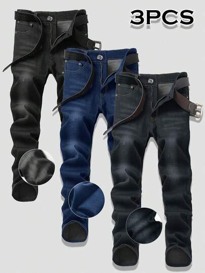 3-Pack Of Men's Versatile Solid Color Stretch Slim-Fit