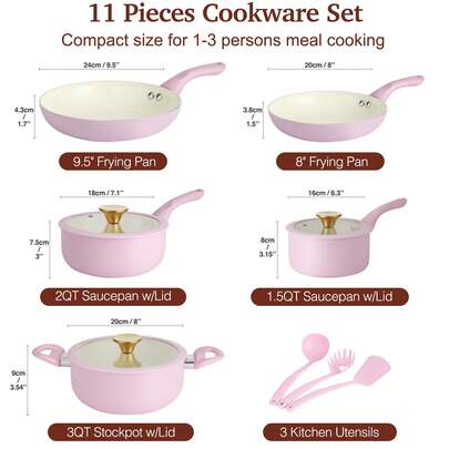 Free-Shipping 21 Pcs Pots And Pans Set Non Stick, Ceramic Cookware Set Detachable Handle, RV Kitchen Cooking Set — view 6
