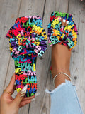 WRCVS Women's Summer Rainbow Print Flat Sandals, Sexy Party Slides With Floral Decor, Bohemian Style Vacation Sandals