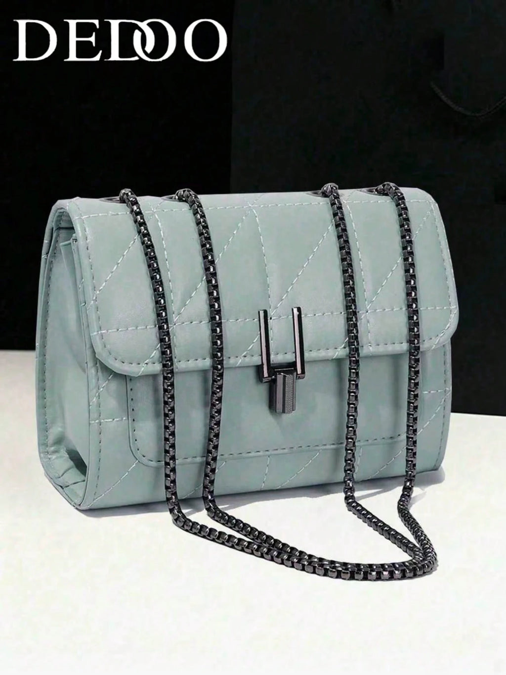 Dedoo Elegant Women's Chain Shoulder Bag, Rhombus PU Leather Crossbody Bag, Luxury Minimalist Handbag & Shoulder Bag, Zipper Closure, Plaid Pattern, Washable, Polyester Lining