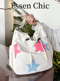 Solid Color Nylon Fabric Five-Point Star Decor Large Capacity Tote Bag Women's Shoulder Crossbody Student Bag