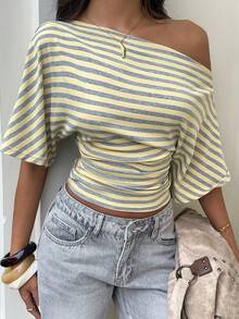 The Shape Is The Design | Yellow Striped Asymmetric Blouse