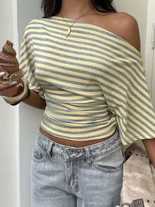 The Shape Is The Design | Yellow Striped Asymmetric Blouse