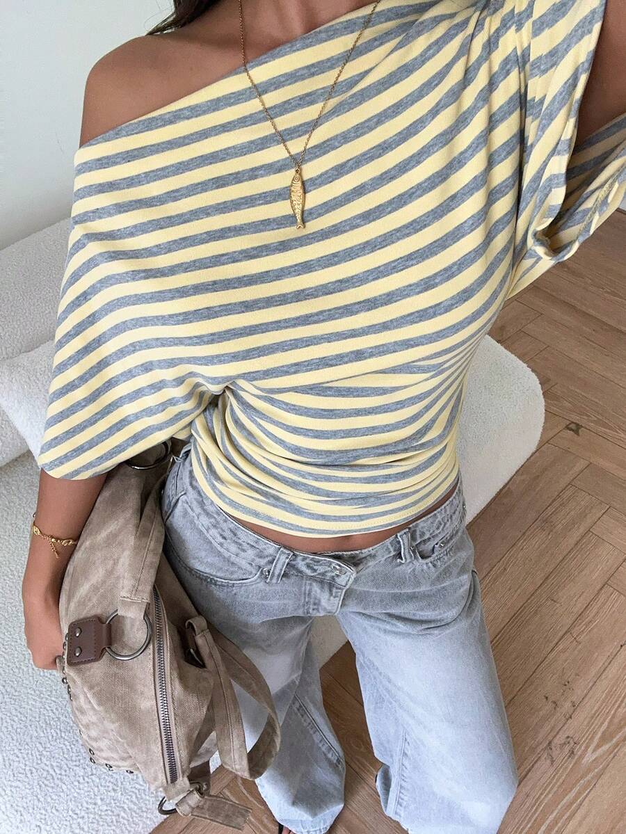 The Shape Is The Design | Yellow Striped Asymmetric Blouse