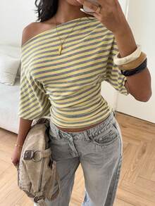 The Shape Is The Design | Yellow Striped Asymmetric Blouse
